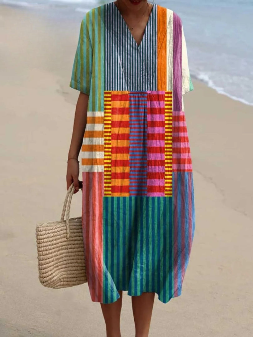 Danika - Vintage Style Geometric Print Cotton Dress