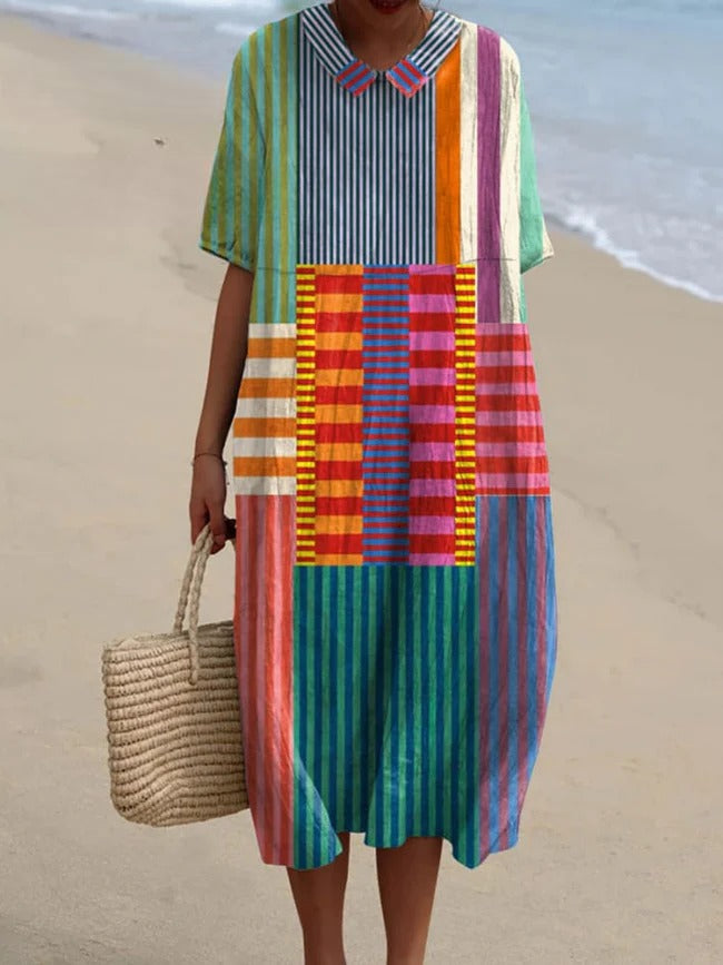 Danika - Vintage Style Geometric Print Cotton Dress