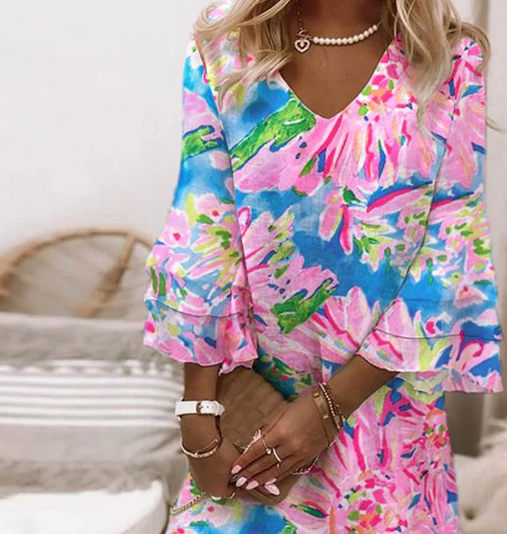 Sylvie - Pink Mini Dress for Women with Bell Sleeves