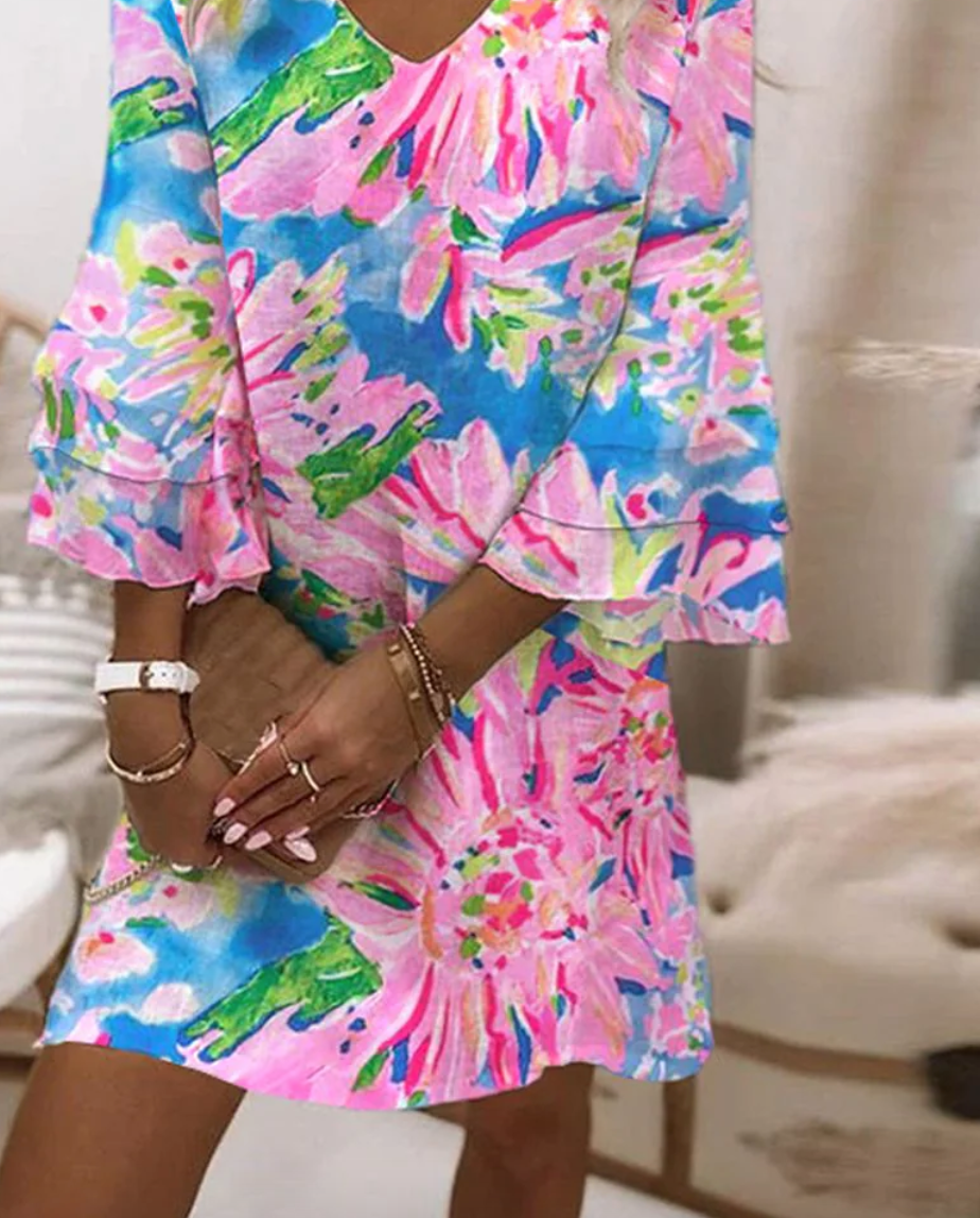 Sylvie - Pink Mini Dress for Women with Bell Sleeves