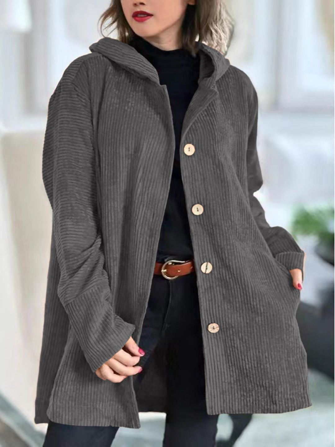 Amélie - Cozy Bordeaux Corduroy Coat