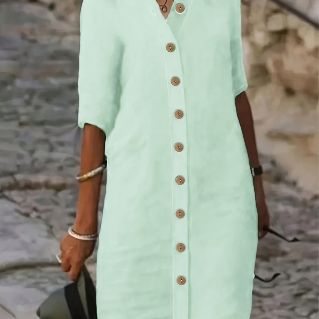 Sarah™ | Button-Down Linen Shirt Dress