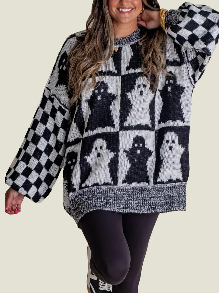 Spooky | Women's Halloween Checkered Sweater - Spooky Season