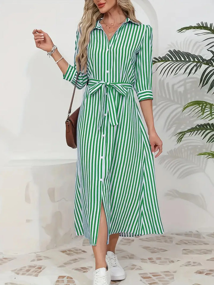 Vanessa™ | Belted Striped Shirt Dress