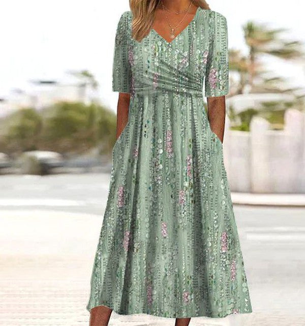 Pristine - Floral Patterned High Waist A-line Dress