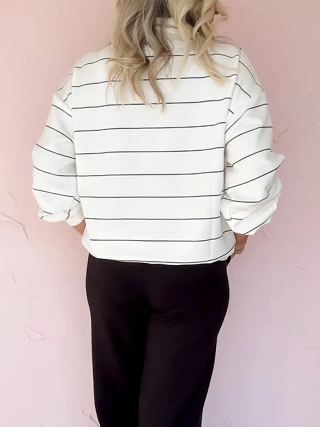 Striped Quarter Zip Sweatshirt with Relaxed Fit