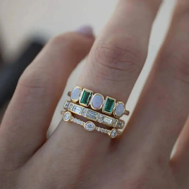 Phoebe™ | White & Green Opal Ring Set