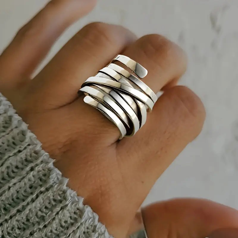 Alma™ | Vintage Thick Layered Silver Ring