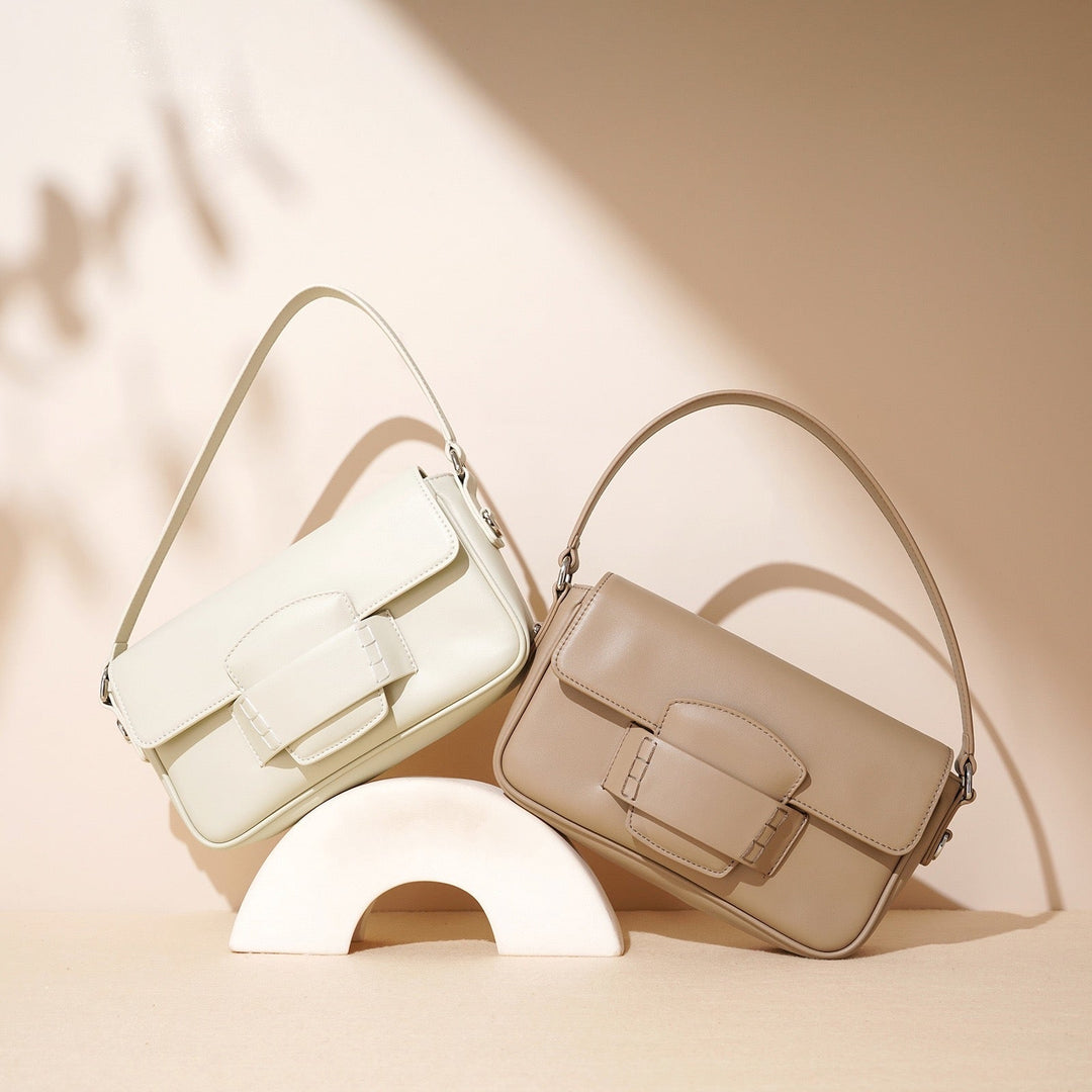 Women’s Genuine Leather Small Square Shoulder Bag – Minimalist Flap Crossbody