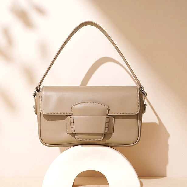 Women’s Genuine Leather Small Square Shoulder Bag – Minimalist Flap Crossbody
