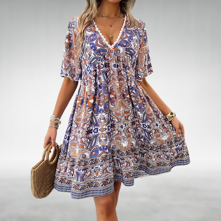 Saylor - Bohemian Paisley Print V-Neck Summer Dress