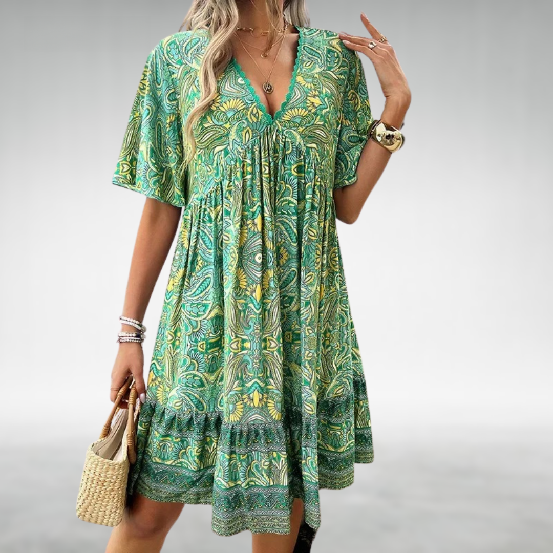 Saylor - Bohemian Paisley Print V-Neck Summer Dress