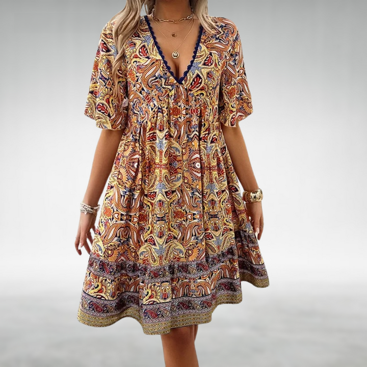 Saylor - Bohemian Paisley Print V-Neck Summer Dress