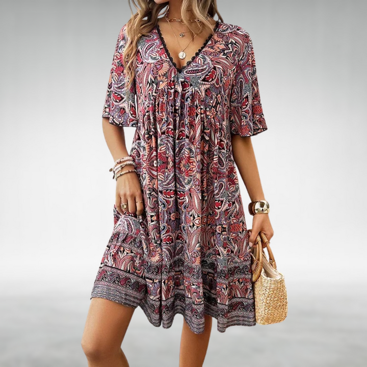 Saylor - Bohemian Paisley Print V-Neck Summer Dress