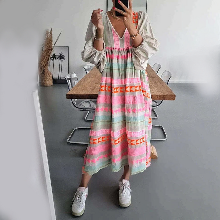 Ziggy - Vintage V-Neck Puff Sleeve Maxi Summer Dress