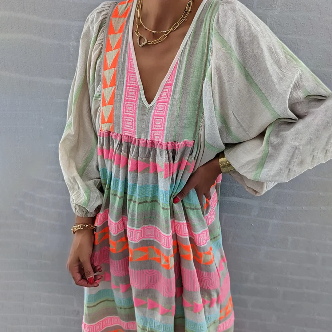 Ziggy - Vintage V-Neck Puff Sleeve Maxi Summer Dress