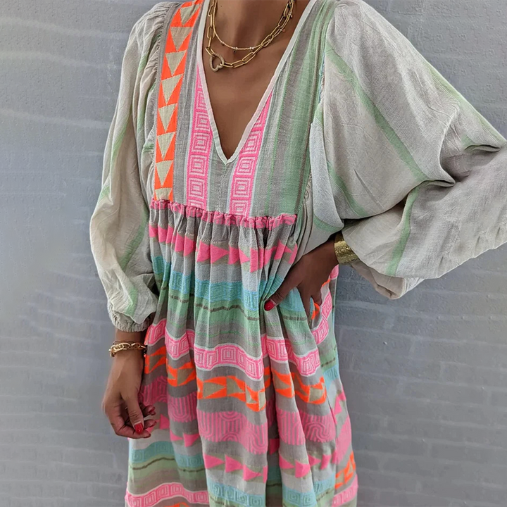 Ziggy - Vintage V-Neck Puff Sleeve Maxi Summer Dress