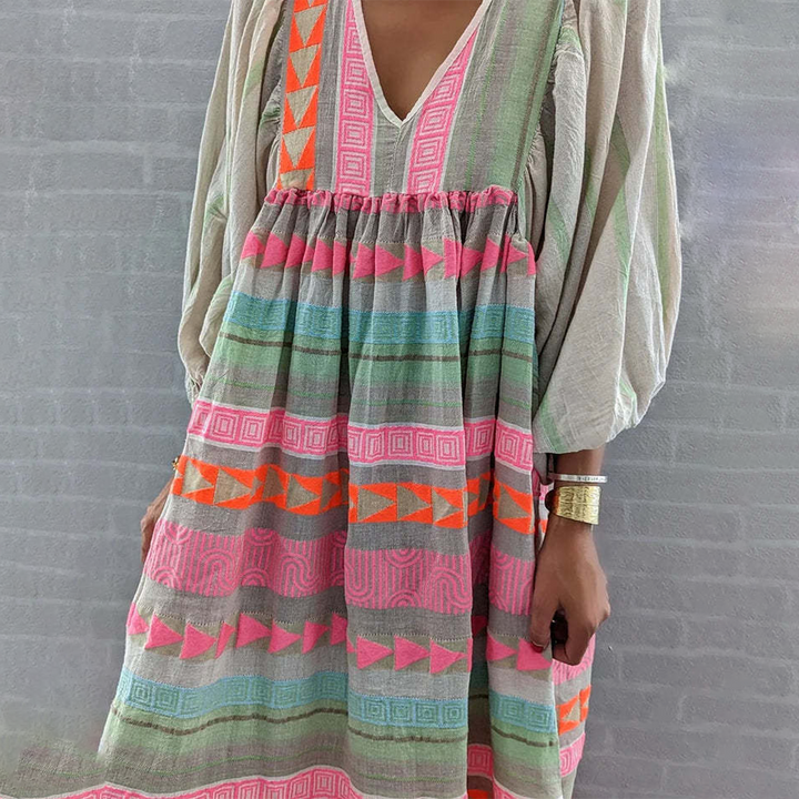Ziggy - Vintage V-Neck Puff Sleeve Maxi Summer Dress