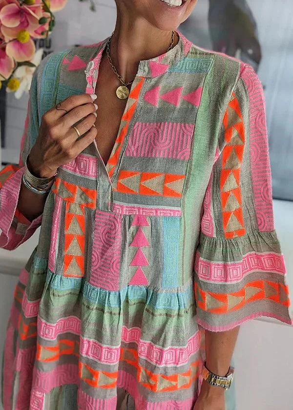 Ava - Chic V-Neck Cotton and Hemp Summer Dress