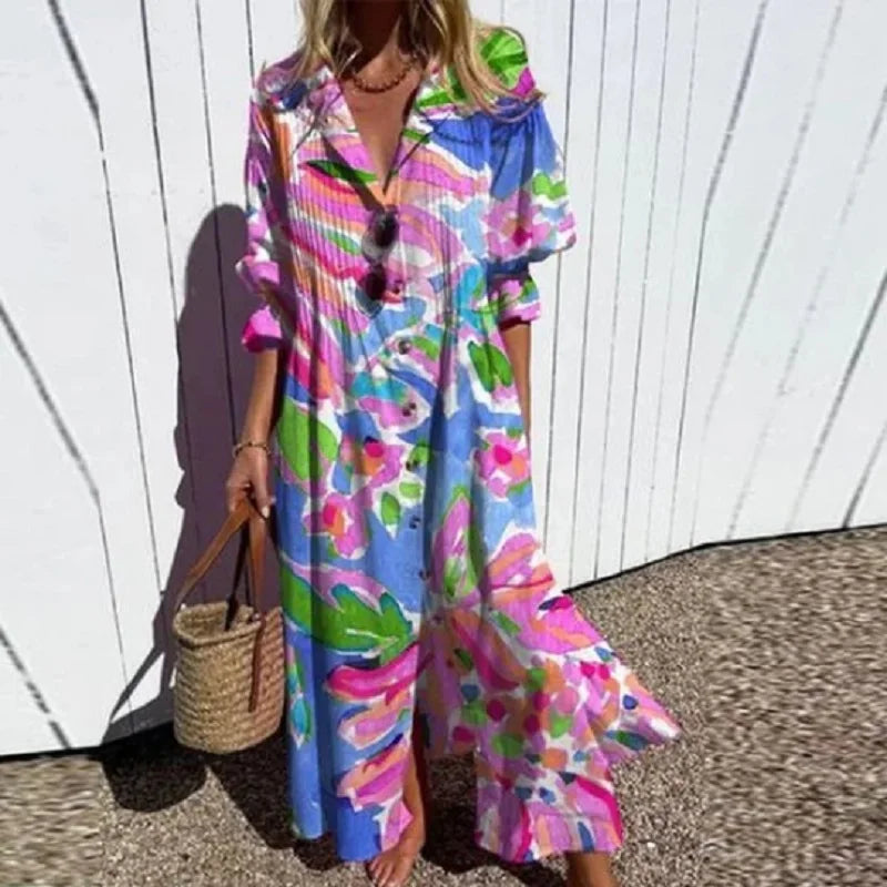 Cassidy - Boho Beautiful Maxi Dress with Puff Sleeves