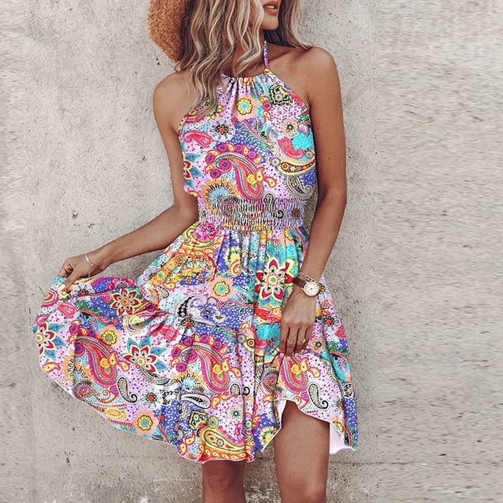 Marlowe - Colorful Bohemian Midi Dress with V-Neck