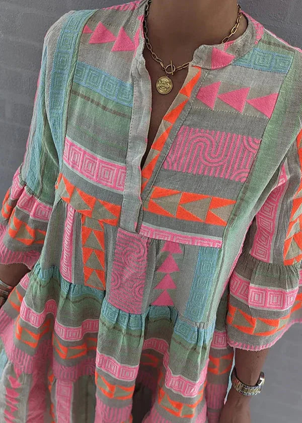 Ava - Chic V-Neck Cotton and Hemp Summer Dress