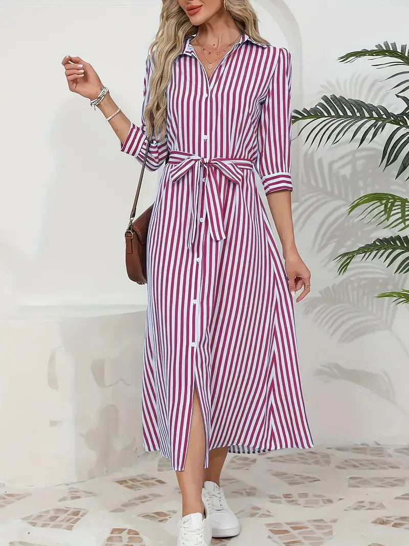 Vanessa™ | Belted Striped Shirt Dress