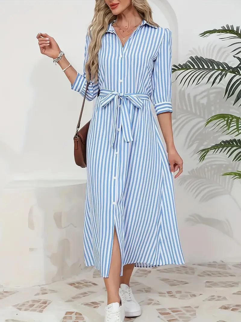 Vanessa™ | Belted Striped Shirt Dress