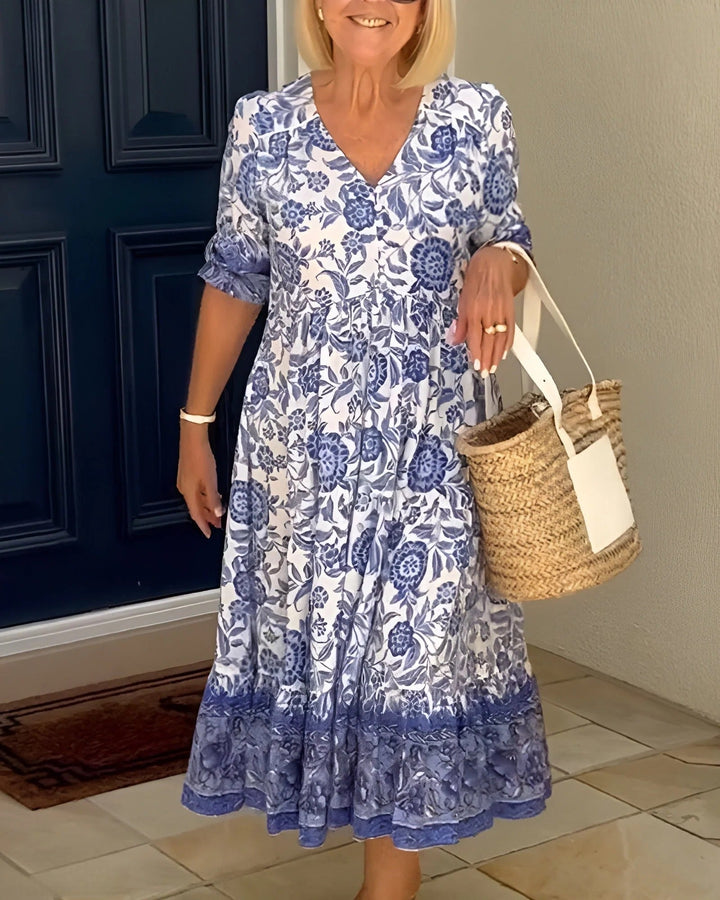 Luna - Elegant Floral Dresses with V-Neck