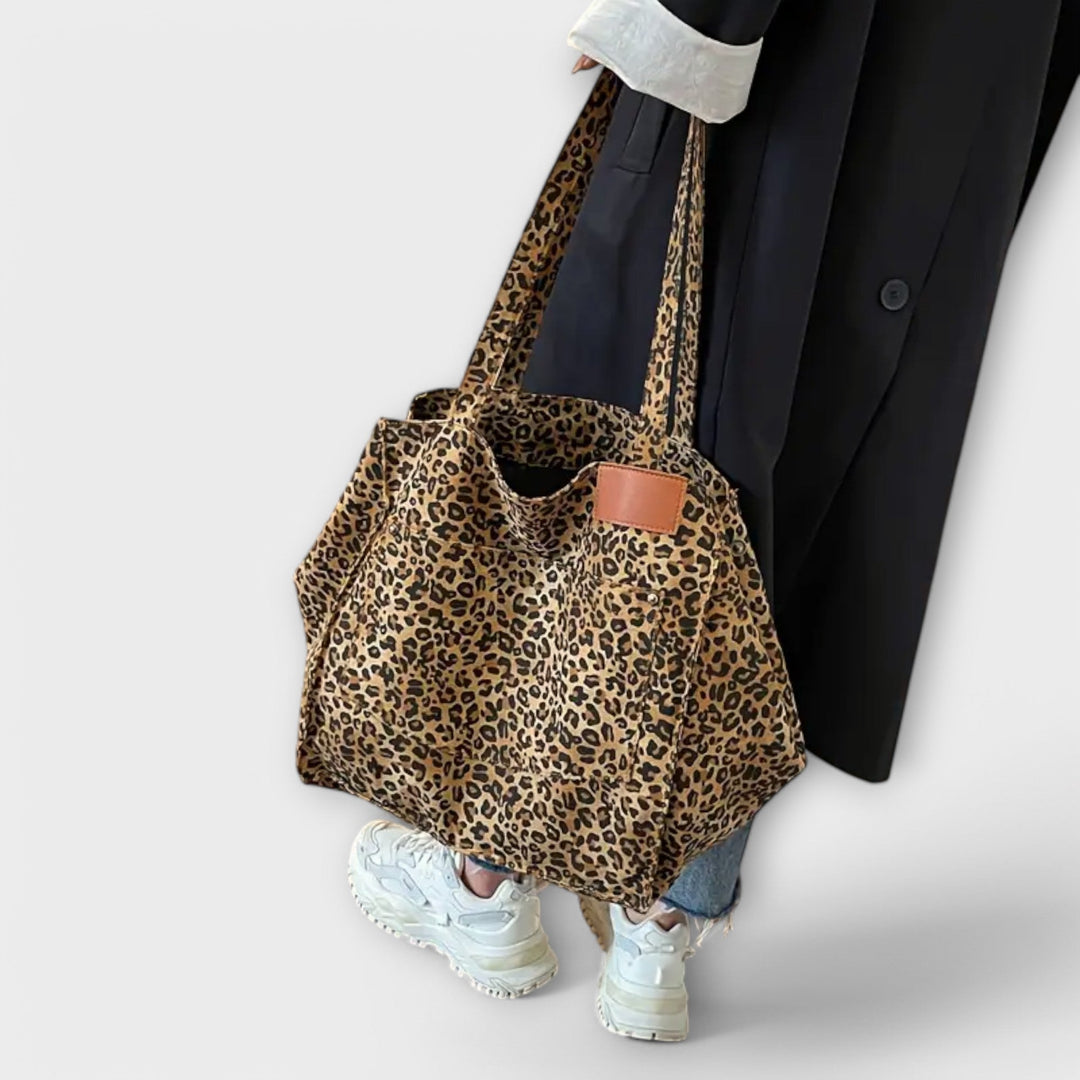 Elegant Leopard Print Canvas Shoulder Bag