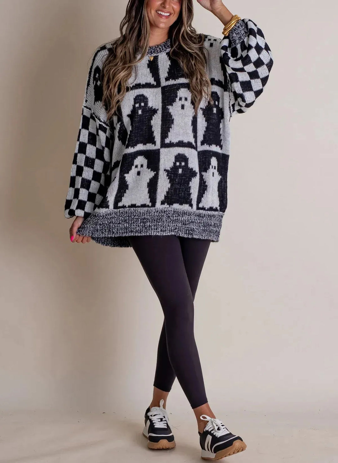 Spooky | Women's Halloween Checkered Sweater - Spooky Season