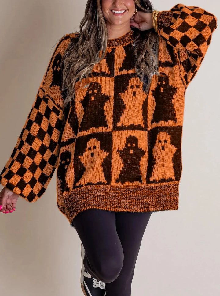 Spooky | Women's Halloween Checkered Sweater - Spooky Season