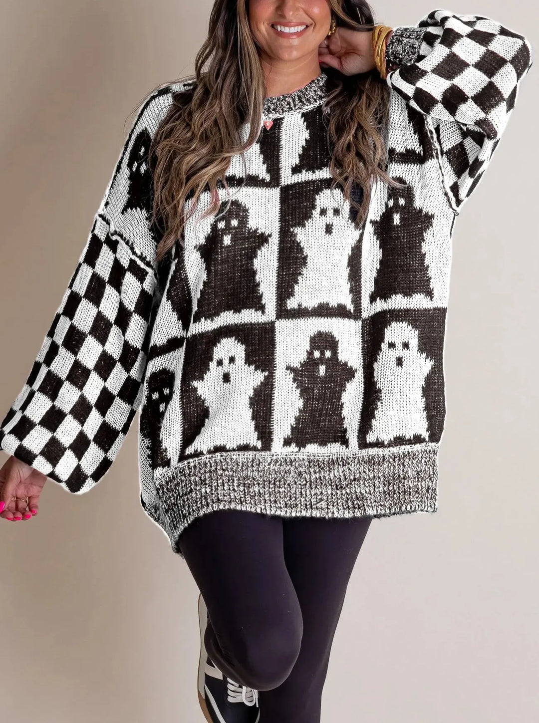 Spooky | Women's Halloween Checkered Sweater - Spooky Season