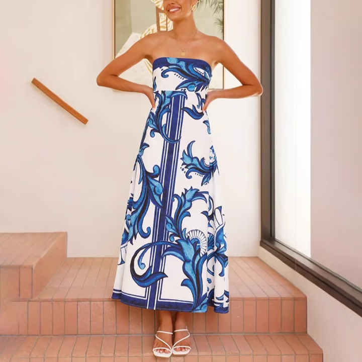 Iris - Vintage Printed Long Tube Dresses