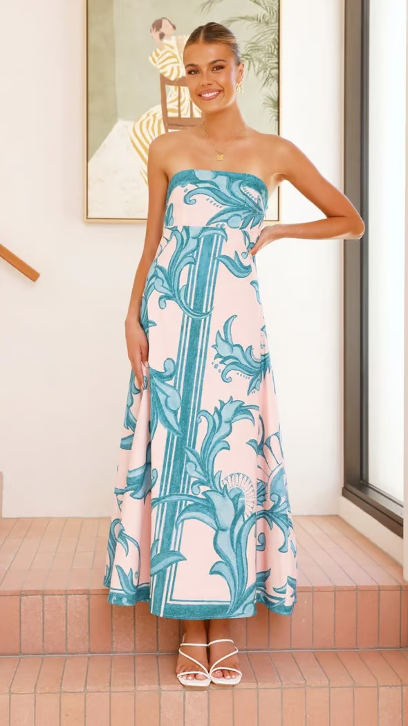 Iris - Vintage Printed Long Tube Dresses
