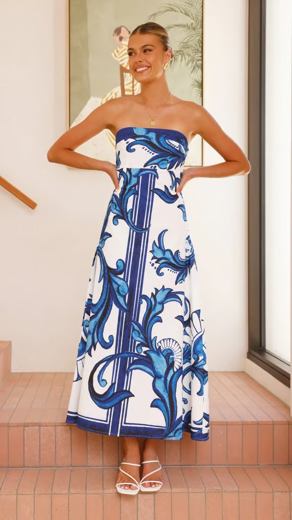 Iris - Vintage Printed Long Tube Dresses