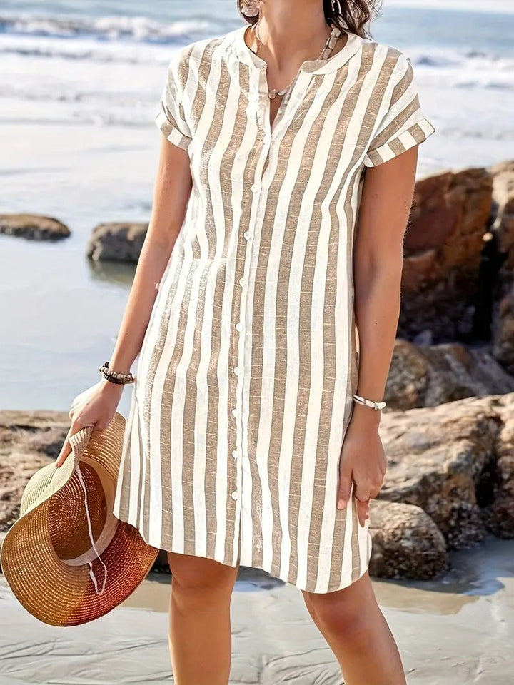Jenna™ | Striped Short Sleeve Shirt Dress
