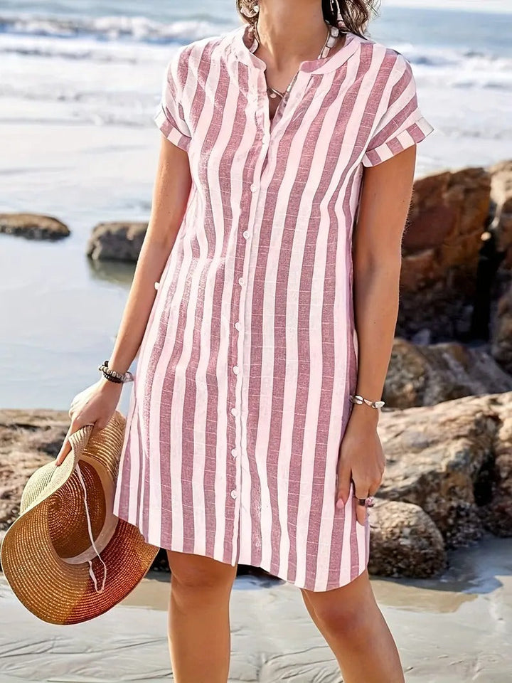 Jenna™ | Striped Short Sleeve Shirt Dress