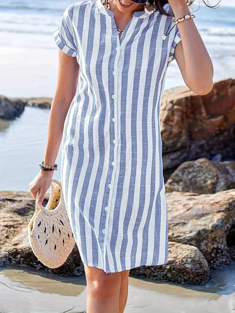 Jenna™ | Striped Short Sleeve Shirt Dress