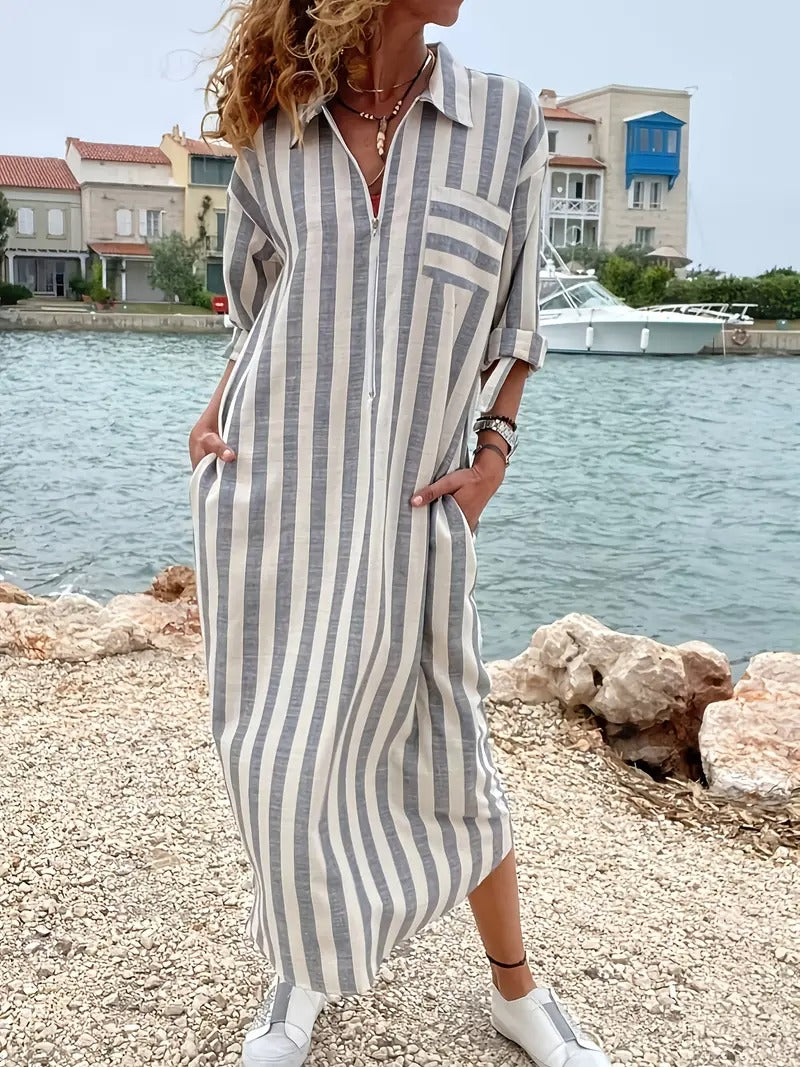 Danica™ | Striped Button-Down Shirt Dress