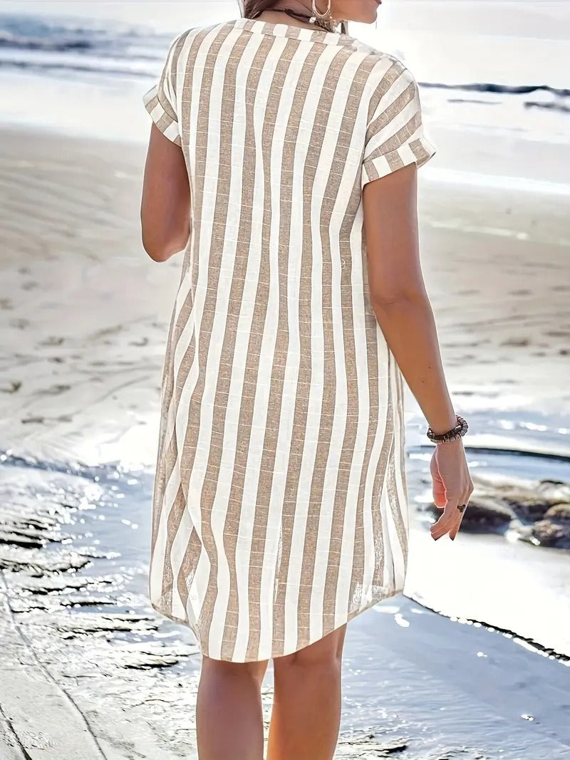 Jenna™ | Striped Short Sleeve Shirt Dress