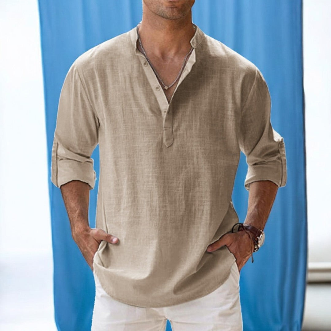 Logan – Casual Linen Henley Shirt