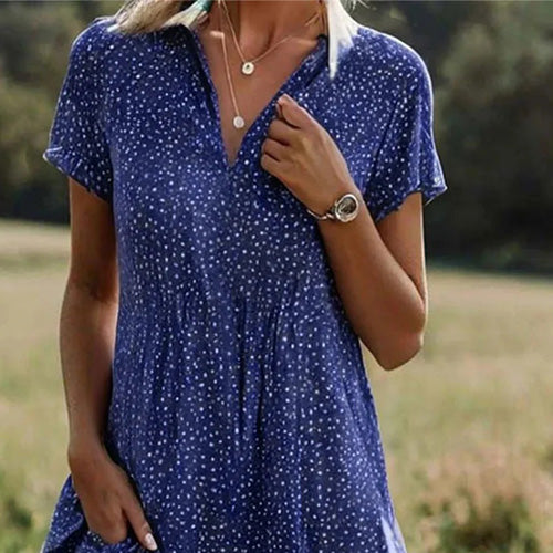 Azalea - Loose Dresses with V-Neck and Short Sleeves