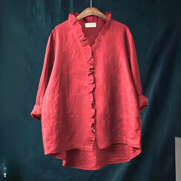 Savannah | Ruffled Button-Front Linen Blouse