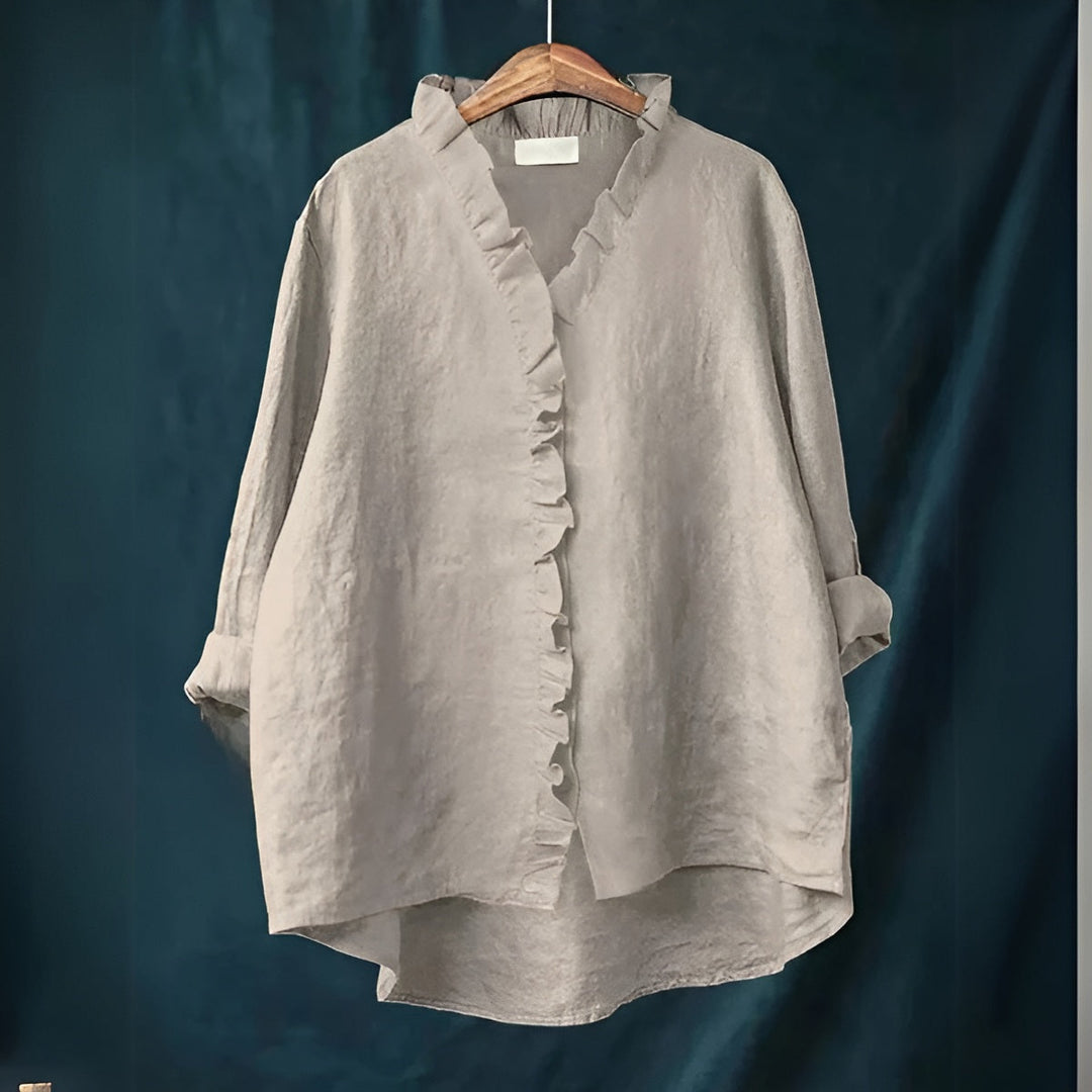 Savannah | Ruffled Button-Front Linen Blouse